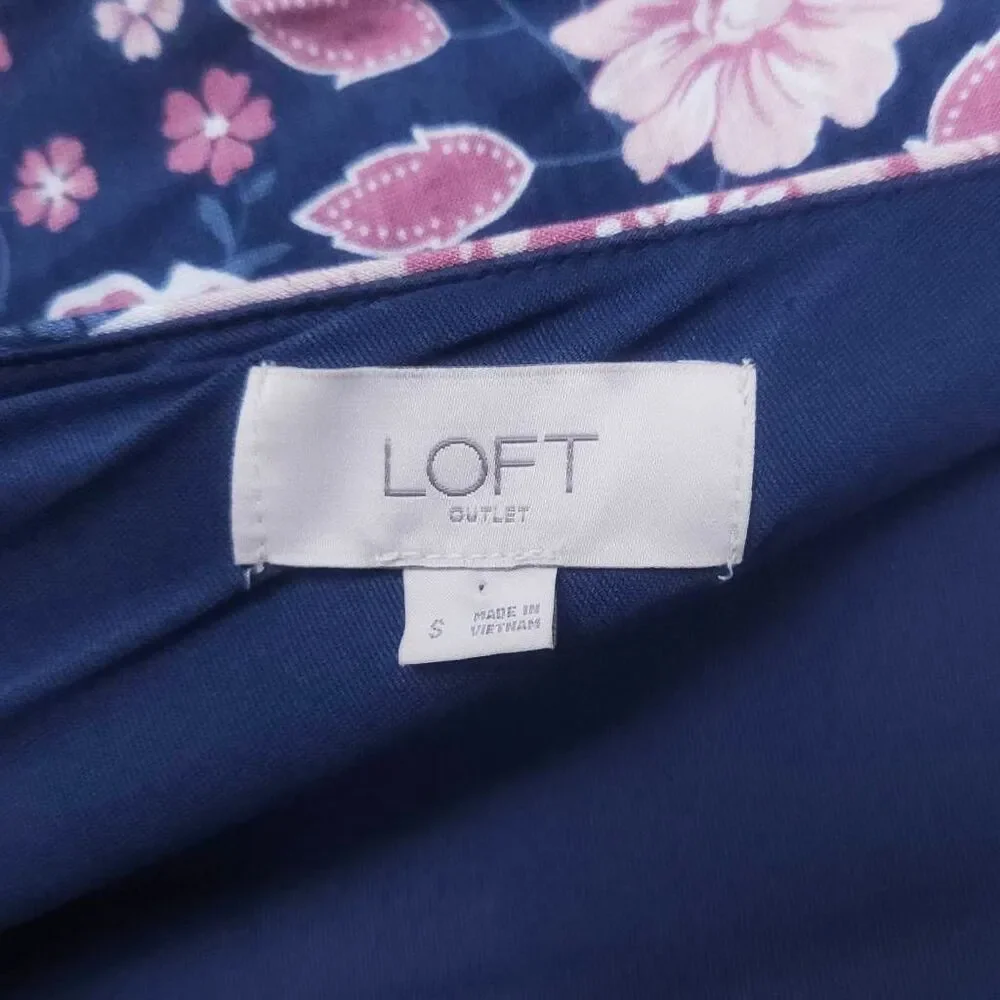 ANN TAYLOR LOFT Blue Pink Floral V Neck Wrap Sleeveless Fit Flare Midi Dress Sm